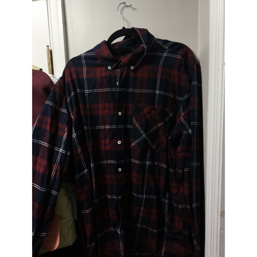 LIVERGY Flannel Shirt Size XXL Men's Burgundy Navy Plaid NWOT